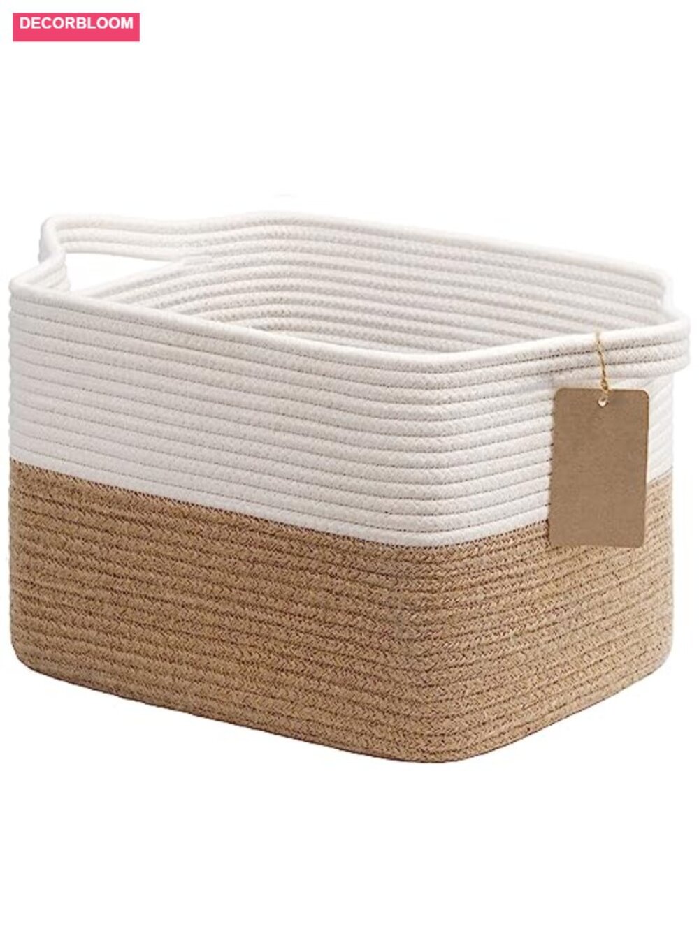 Woven Rope Storage Basket with Labels for Shelves, Jute